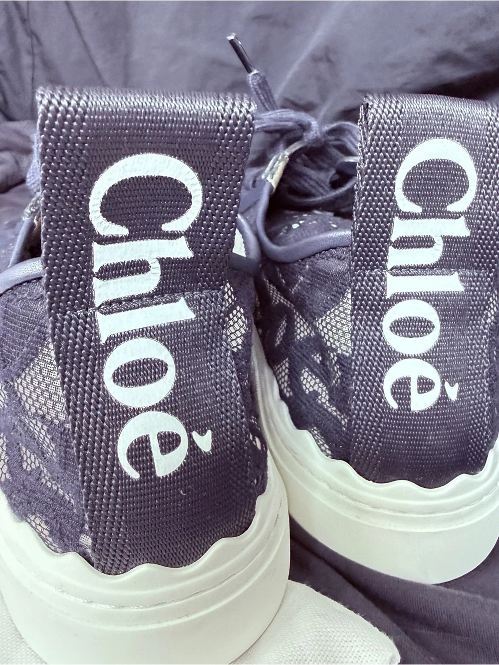 Chloe- Navy Lace Overlay Sneakers with White Platform Sz 39